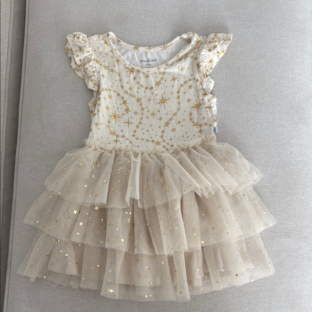Posh Peanut Gold and Cream Ruffled Tiered Formal Dress